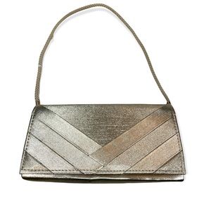 Clairs woven linen textured metallic gold perfect evening bag